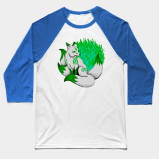 Green Kitsune Fox Baseball T-Shirt